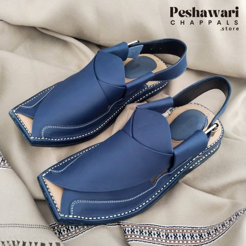 Navy Blue Handmade Zalmi Peshawari Chappals for Mens