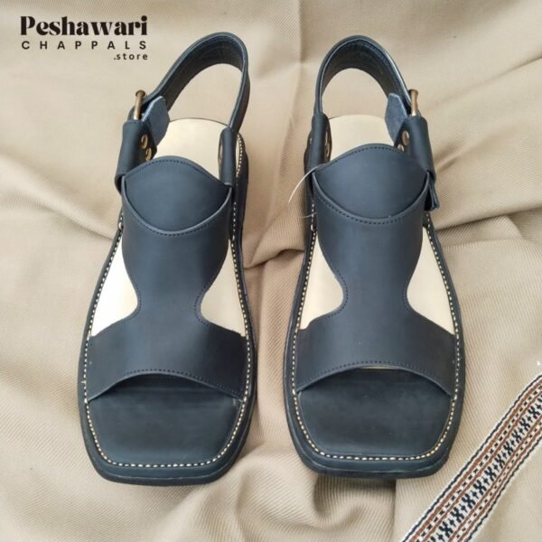 Double Shade Premium Leather Panjidara Peshawari Chappal-Black