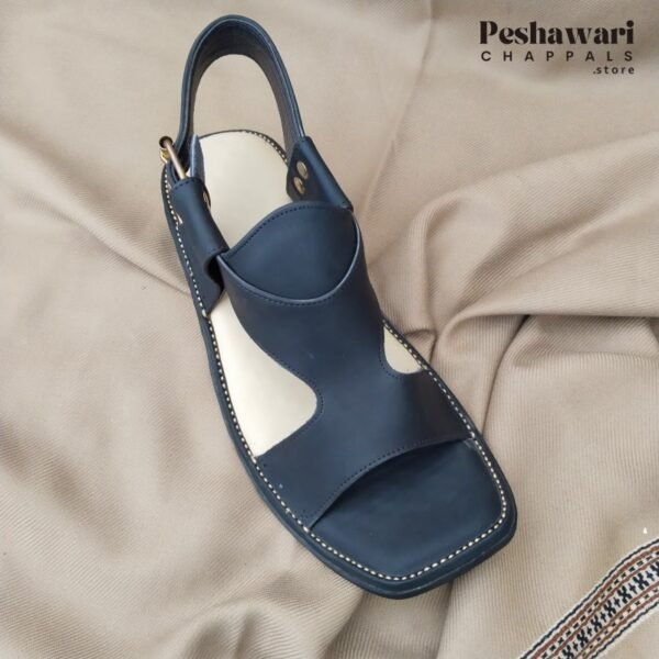 Double Shade Premium Leather Panjidara Peshawari Chappal-Black
